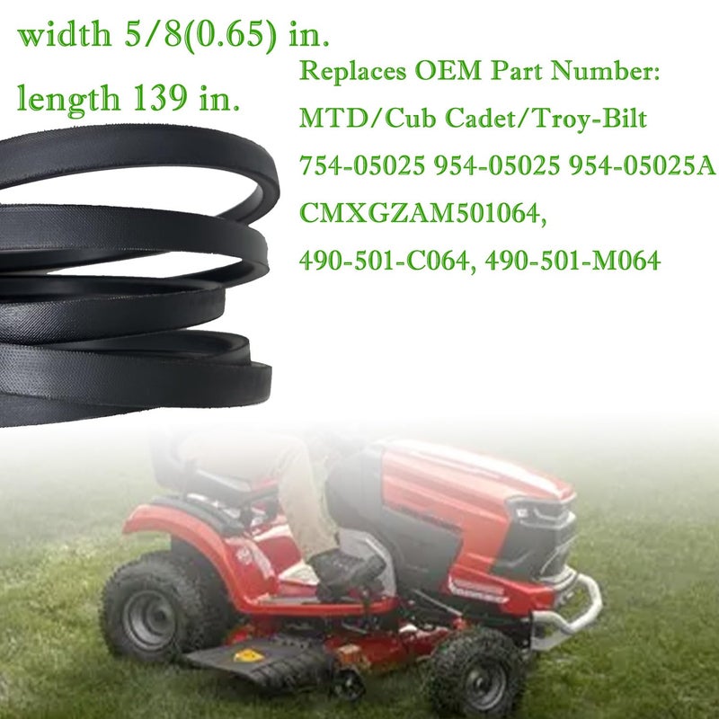 IKSI 754-05025A Deck Belt 5/8 x 139 inches fits for MTD/Cub Cadet/Troy-Bilt 754-05025 954-05025 954-05025A CMXGZAM501064, 490-501-C064, 490-501-M064 - Image 2